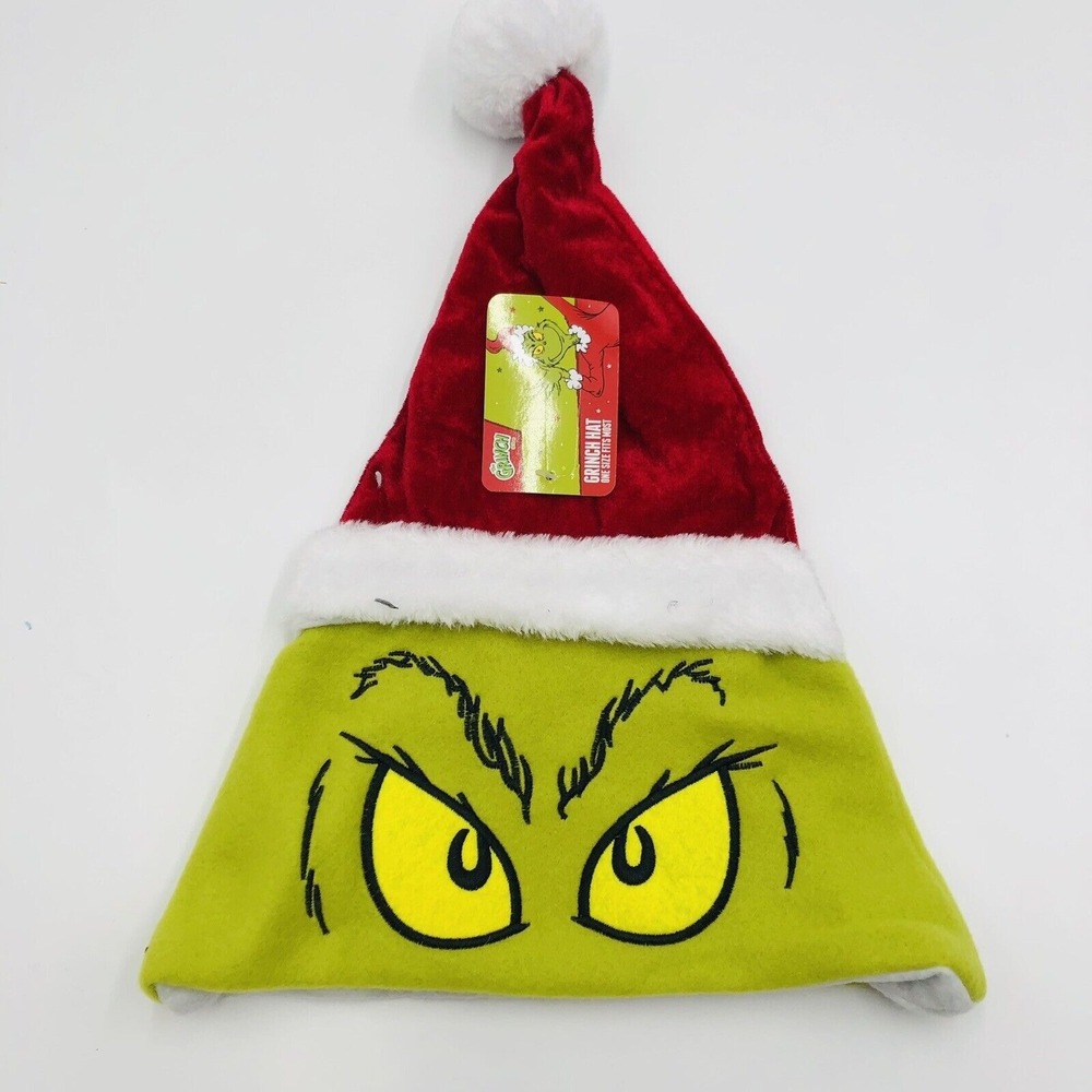 Dr Seuss The Grinch Santa Hat‎ Green Red Christmas Holiday Costume One Size NEW